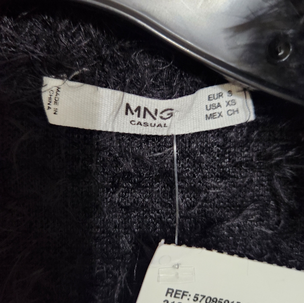 MANGO Faux Fur Black Long Cardigan Size XS - Picture 4 of 5
